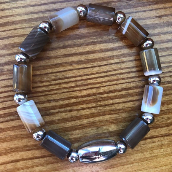 🤎 Brown Agate & Stainless Stretch Beaded Bracelet 🤎 - Picture 4 of 12